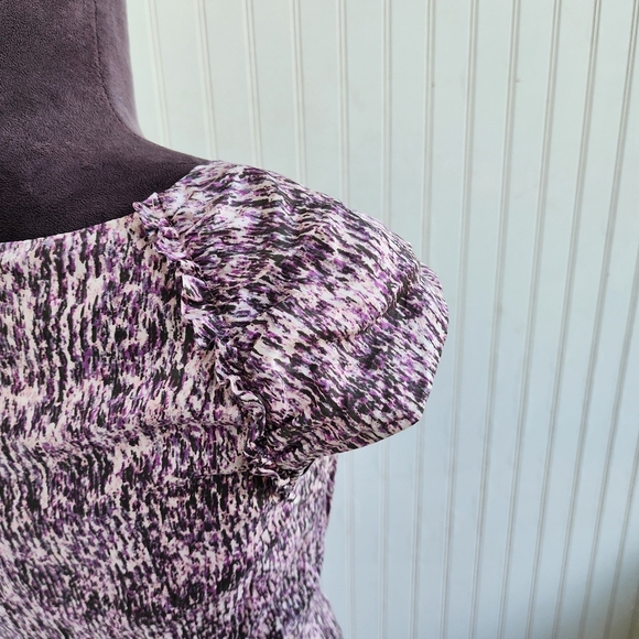 Banana Republic Pink Purple Abstract Print Silk Cap Sleeve Sheath Dress Size 4 - Picture 14 of 16